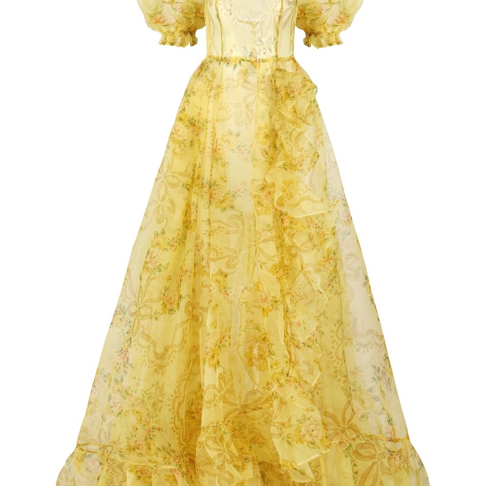 The Crème Brûlée Sheer Delight Ruffle Gown